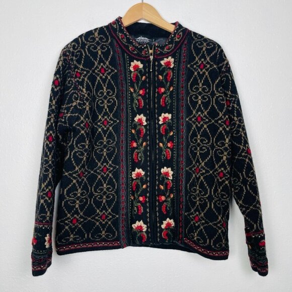 Vintage Icelandic Design 100% wool Floral European Style Zip Jacket Size: M - Picture 2 of 10